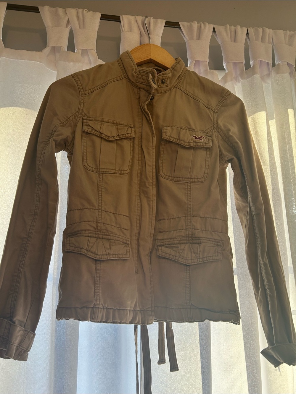 Hollister Women's Khaki Utility Jacket with Stand Collar